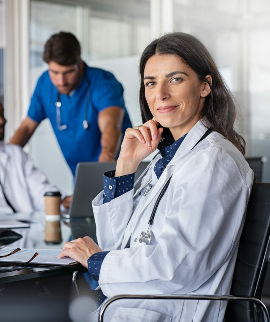 Friendly doctor in a meeting