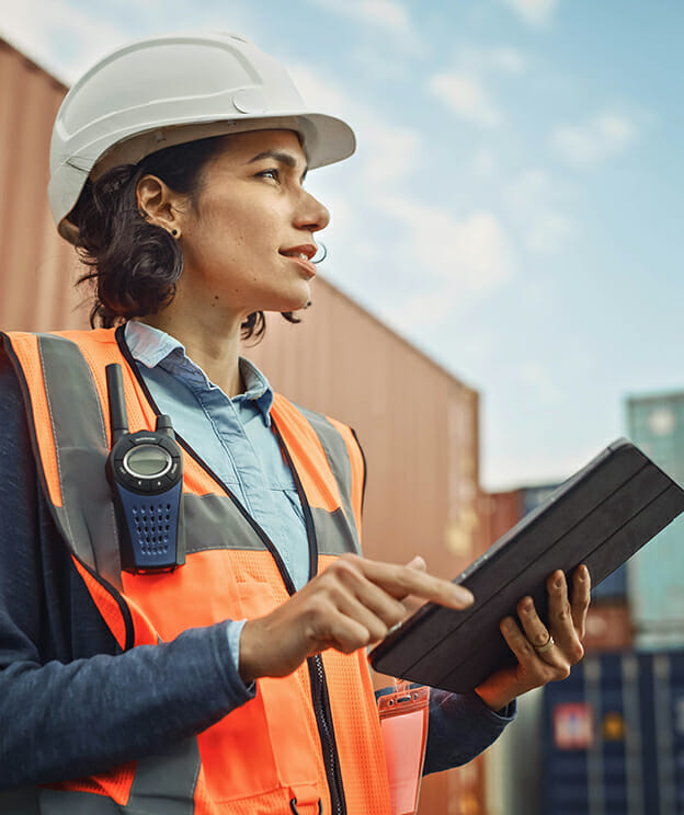 Construction worker with tablet