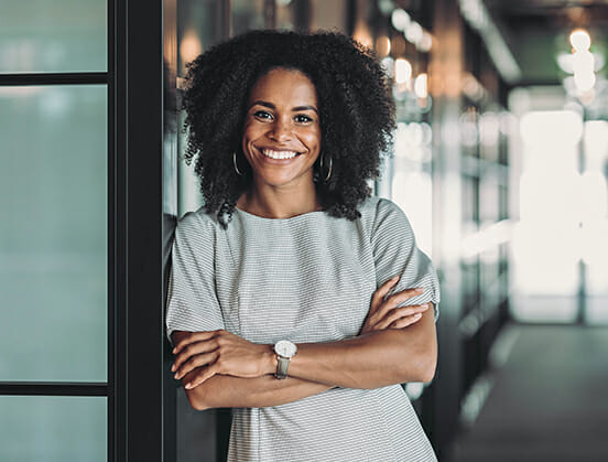 Smiling, confident businesswoman