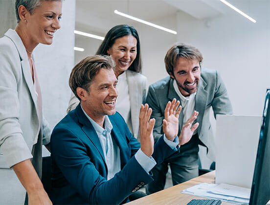 Business team using computer for an online meeting in video call