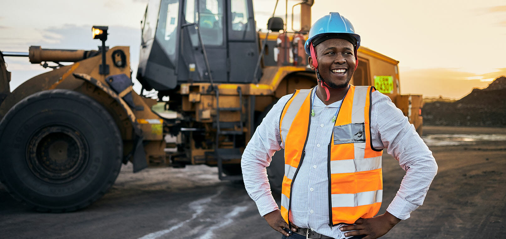 Laughing foreman on construction site