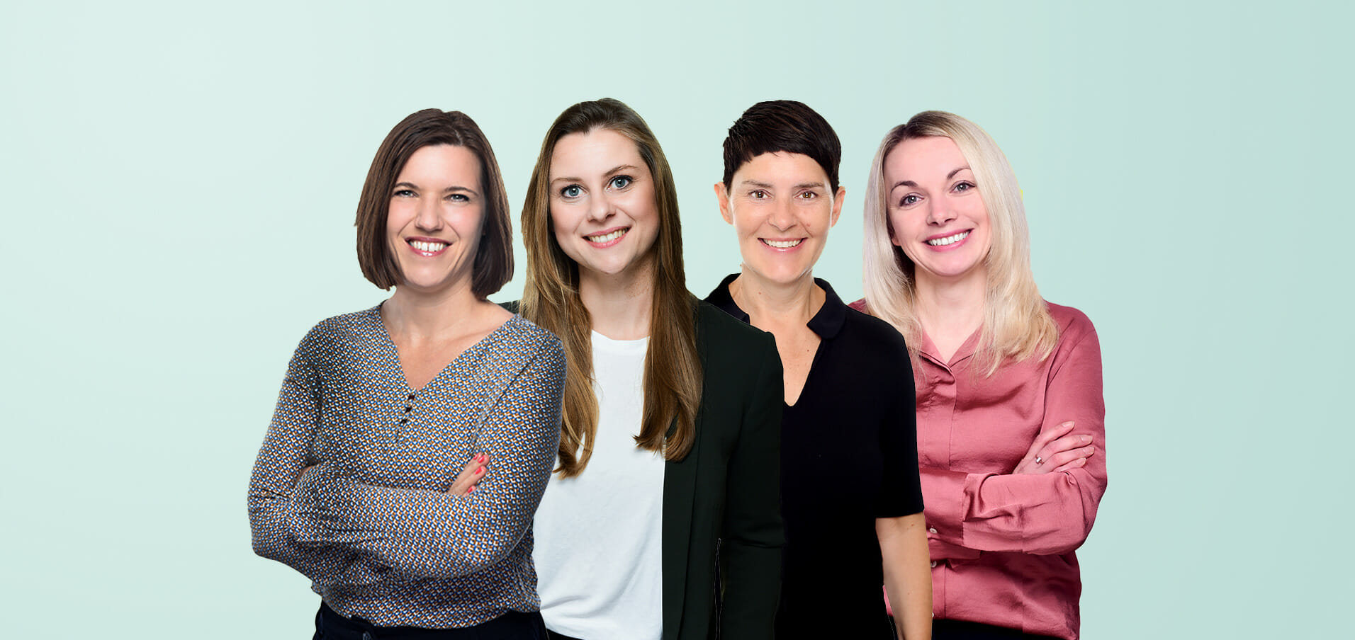 Banner mit BEM Kompakt Expertinnen, links nach rechts: Caterina Sobania, Aileen Treichel, Andrea Buchholz und Katharina Wajs